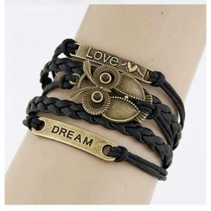 New Owl Dream Love Vegan Leather Wrapped Bracelet